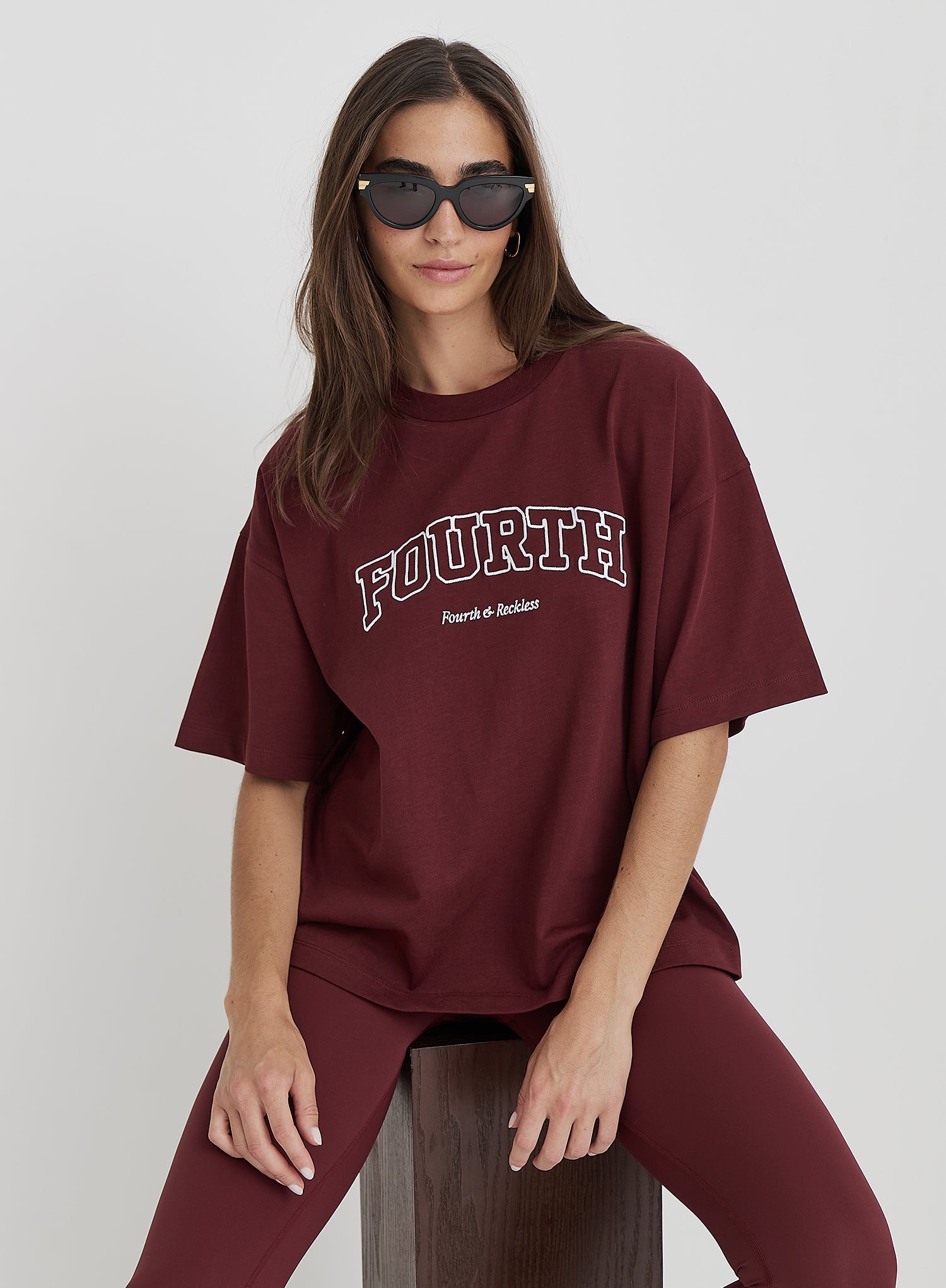 Burgundy Fourth Slogan Oversized Tee